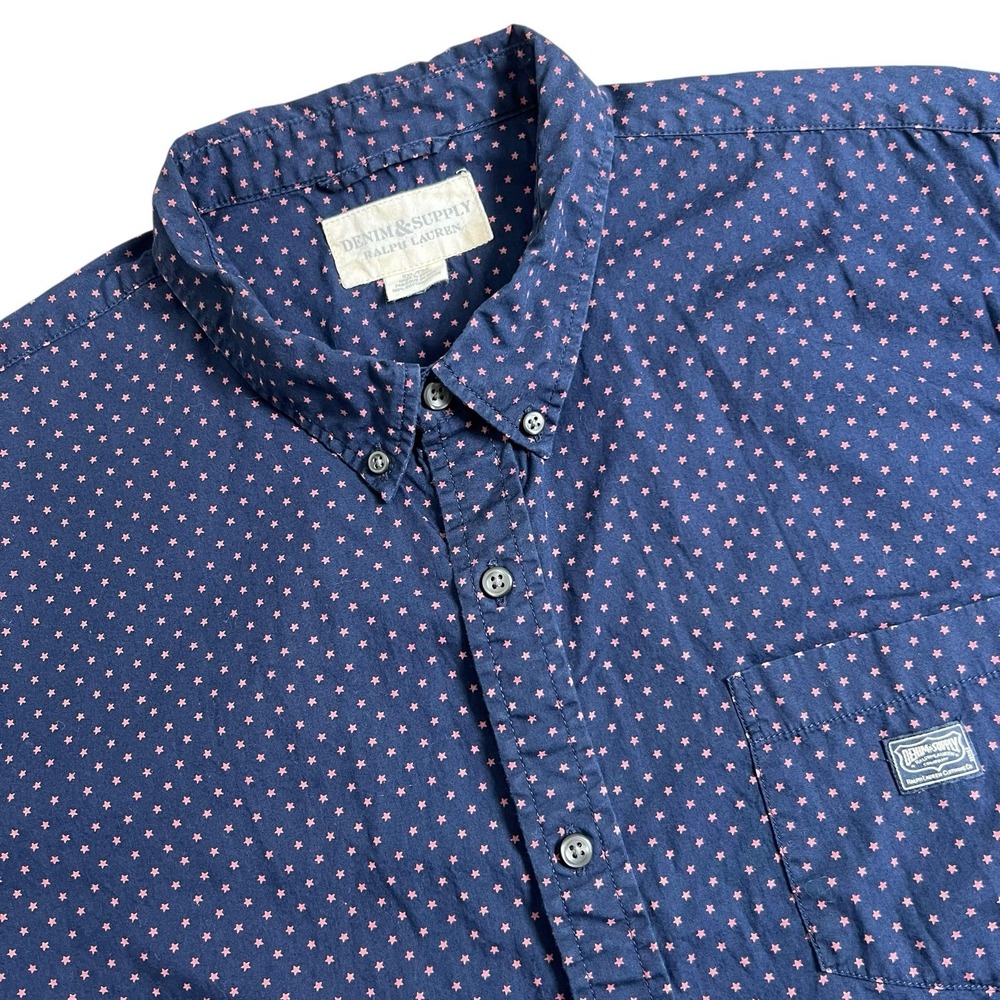 Ralph Lauren Denim Supply Mens XXL Blue Star Short Sleeve Button Down Shirt READ